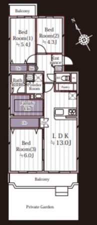 春日部市増富、中古マンションの間取り画像です