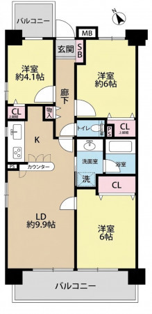 春日部市上蛭田、中古マンションの間取り画像です