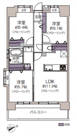春日部市粕壁東、中古マンションの間取り画像です
