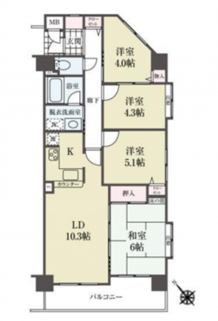 春日部市下蛭田、中古マンションの間取り画像です