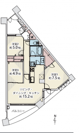 春日部市粕壁東、中古マンションの間取り画像です