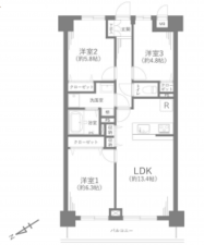 春日部市小渕、中古マンションの間取り画像です