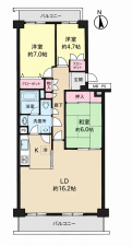 春日部市内牧、中古マンションの間取り画像です