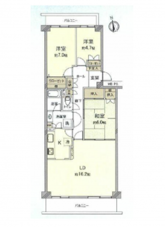 春日部市内牧、中古マンションの間取り画像です