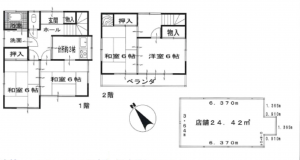 春日部市八丁目、収益物件/住宅付店舗の間取り画像です