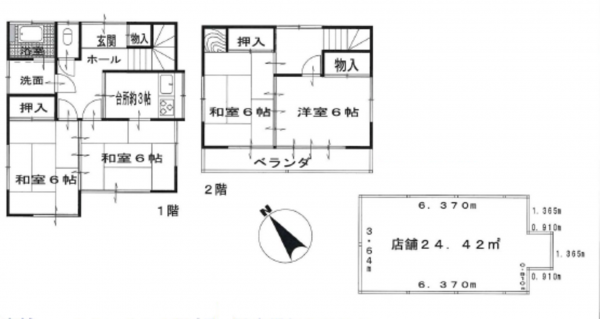 春日部市八丁目、収益物件/住宅付店舗の間取り画像です