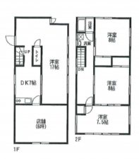 春日部市一ノ割、収益物件/住宅付店舗の間取り画像です