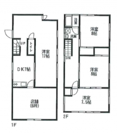 春日部市一ノ割、収益物件/住宅付店舗の間取り画像です