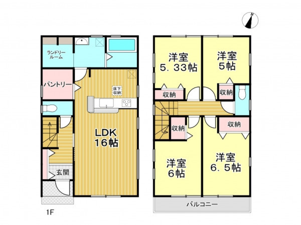 春日部市大沼、新築一戸建ての間取り画像です