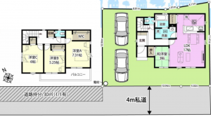 春日部市藤塚、新築一戸建ての間取り画像です
