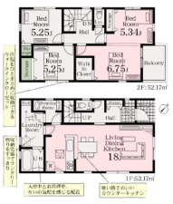 春日部市米島、新築一戸建ての間取り画像です