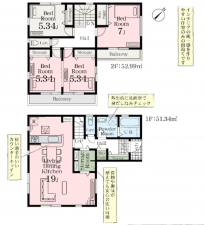 春日部市米島、新築一戸建ての間取り画像です