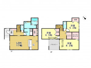春日部市豊野町、新築一戸建ての間取り画像です