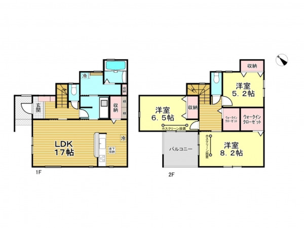 春日部市豊野町、新築一戸建ての間取り画像です