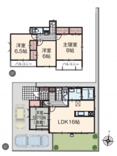春日部市中央、新築一戸建ての間取り画像です