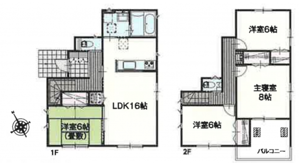 春日部市南中曽根、新築一戸建ての間取り画像です