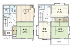春日部市藤塚、中古一戸建ての間取り画像です