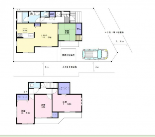春日部市小渕、中古一戸建ての間取り画像です