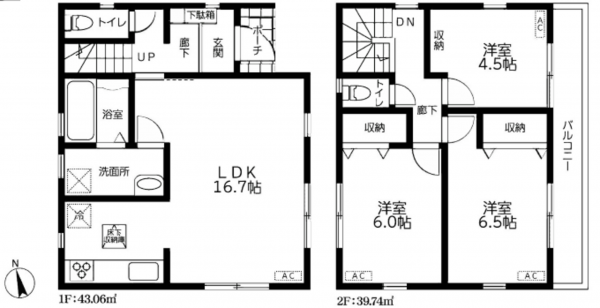 春日部市東中野、新築一戸建ての間取り画像です