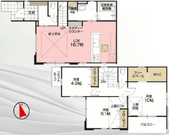 春日部市大場、新築一戸建ての間取り画像です