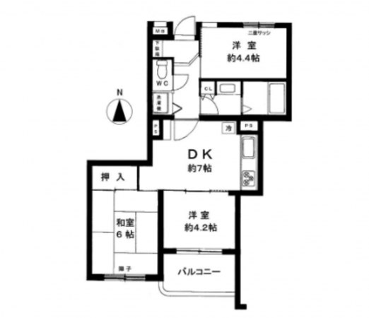 春日部市備後東、中古マンションの間取り画像です