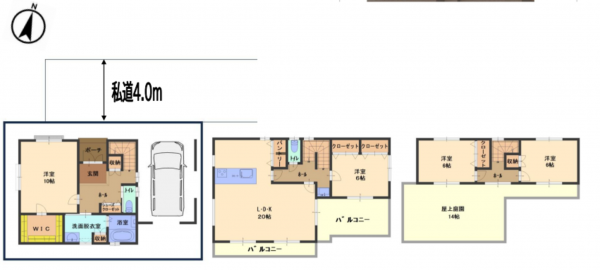 春日部市藤塚、新築一戸建ての間取り画像です
