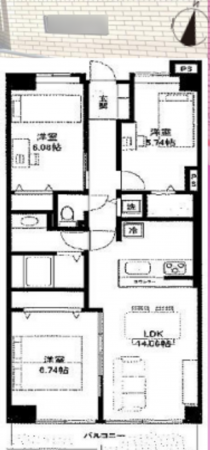 春日部市大枝、中古マンションの間取り画像です