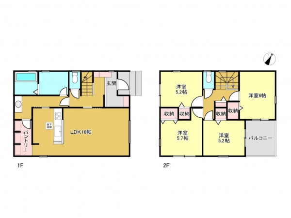 春日部市藤塚、新築一戸建ての間取り画像です