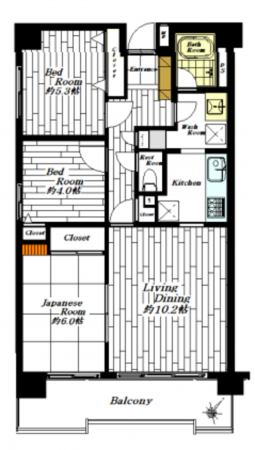 春日部市中央、中古マンションの間取り画像です