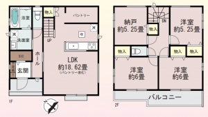 春日部市粕壁、新築一戸建ての間取り画像です