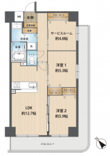 春日部市粕壁、中古マンションの間取り画像です