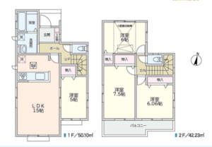 春日部市牛島、中古一戸建ての間取り画像です