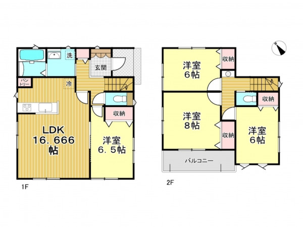 春日部市新宿新田、新築一戸建ての間取り画像です