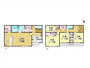 春日部市大枝、新築一戸建ての間取り画像です
