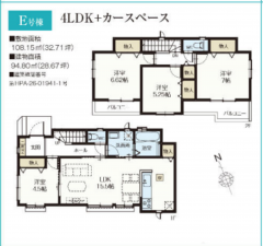 春日部市大枝、新築一戸建ての間取り画像です