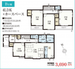春日部市大枝、新築一戸建ての間取り画像です