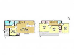 春日部市大枝、新築一戸建ての間取り画像です