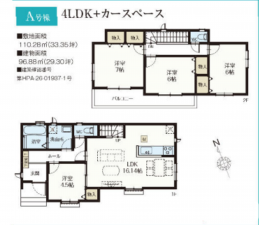 春日部市大枝、新築一戸建ての間取り画像です