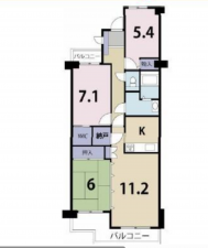春日部市大枝、中古マンションの間取り画像です