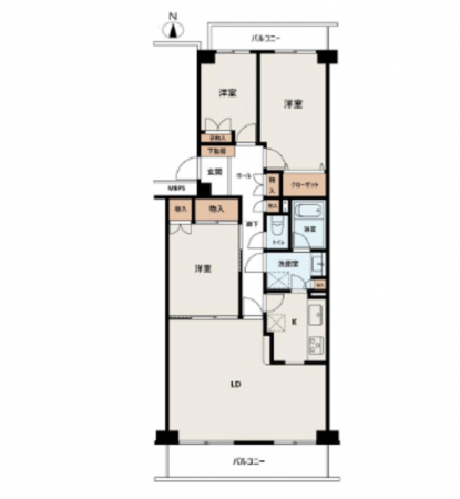 春日部市内牧、中古マンションの間取り画像です