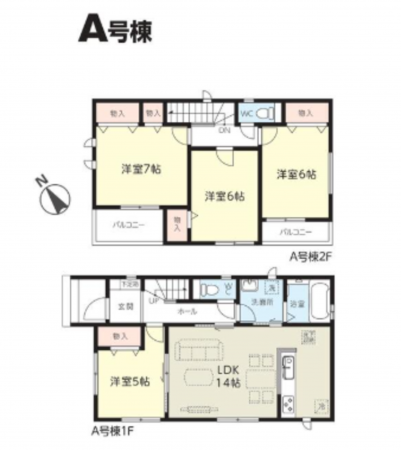 春日部市粕壁東、新築一戸建ての間取り画像です