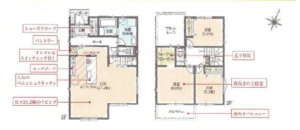春日部市西金野井、新築一戸建ての間取り画像です