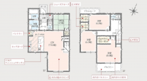 春日部市西金野井、新築一戸建ての間取り画像です