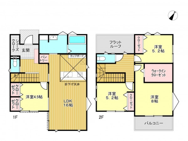 春日部市西金野井、新築一戸建ての間取り画像です