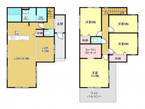 春日部市中央、新築一戸建ての間取り画像です