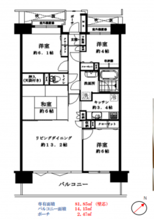 春日部市大畑、中古マンションの間取り画像です