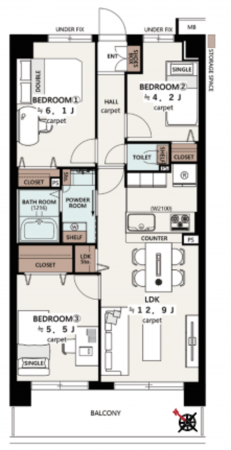春日部市中央、中古マンションの間取り画像です