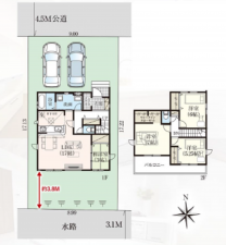 春日部市下蛭田、新築一戸建ての間取り画像です