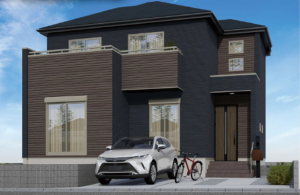 春日部市下蛭田、新築一戸建ての完成予想図（外観）画像です