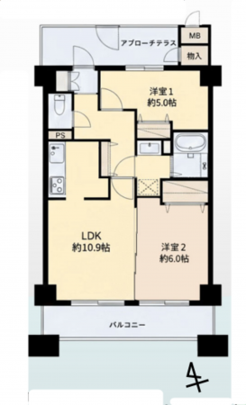 春日部市中央、中古マンションの間取り画像です